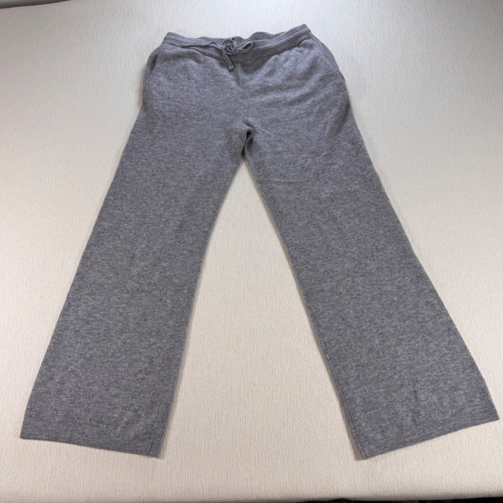 Saks Fifth Avenue Womens 100% Cashmere Wide Leg Knit Pants Grey S Lounge Relaxed
